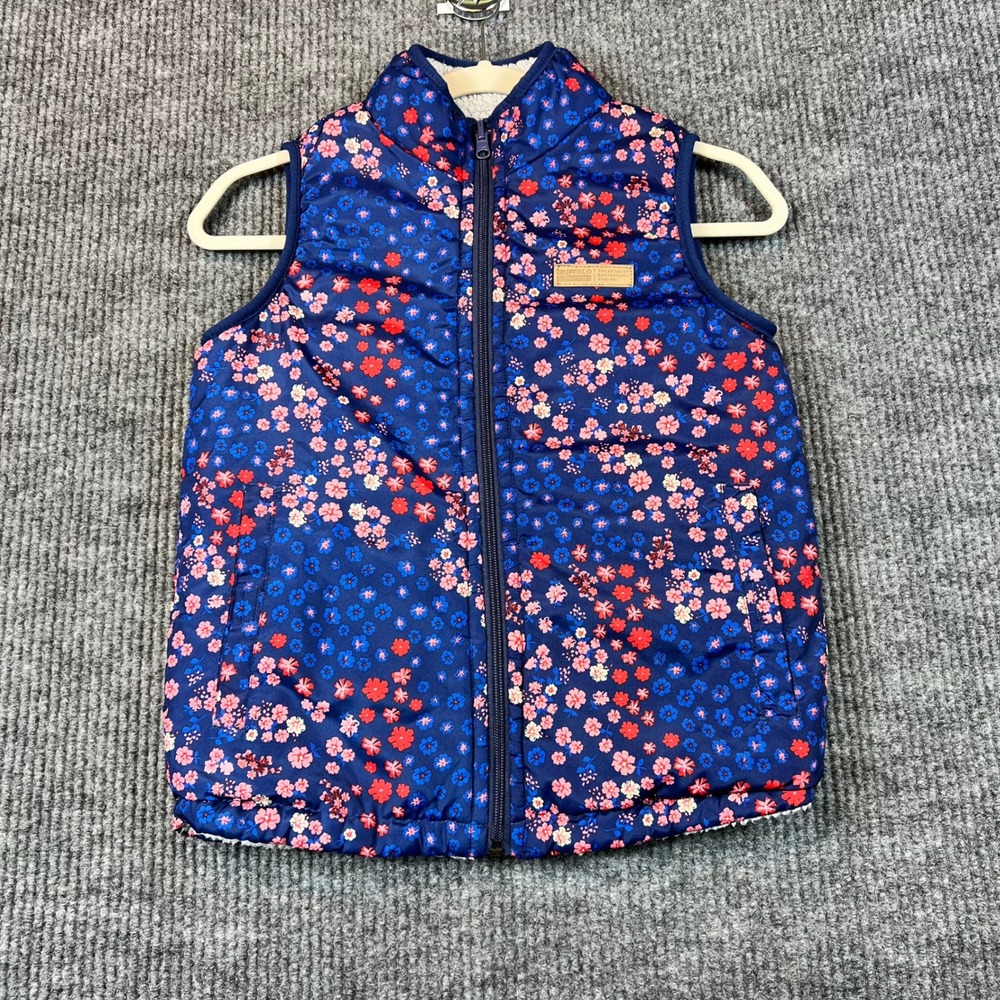 Buffalo David Bitton Puffer Vest Polyester Floral Cottagecore Navy Blue Cozy M